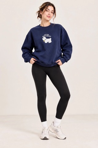 Bbbutikbasic Kadın Kuzu Nakışlı Bisiklet Yaka 3 İplik Sweatshirt My3535 Lacivert