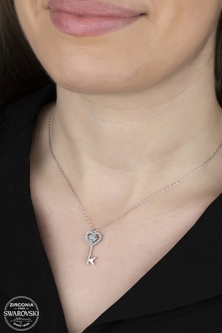 Swarovski Zirconia Kadın Kalp Anahtarı Gümüş Kolye