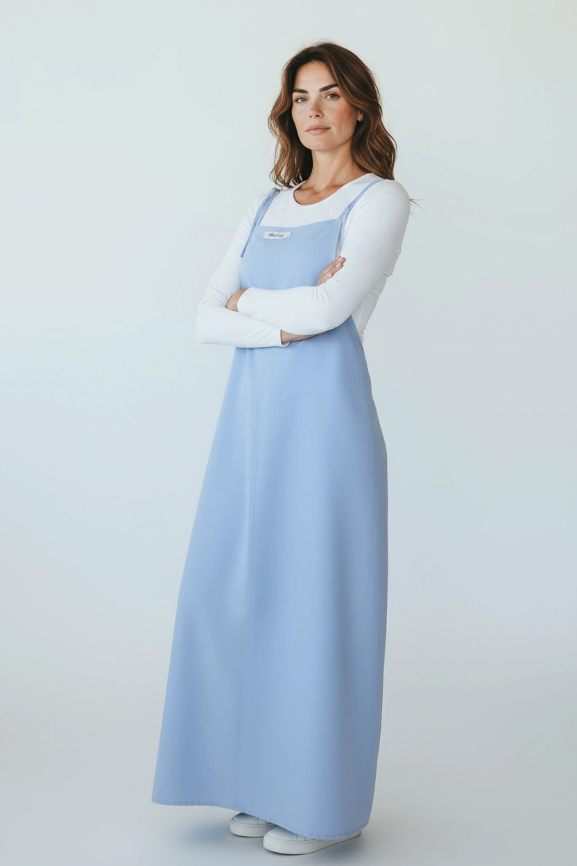 Kadın Ayarlanabilir İp Askılı Dabıl Kumaş Elbise Mavi