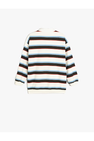 Koton Çizgili Uzun Kollu Düğme Detaylı Polo Yaka Sweatshirt Siyah Çizgili 5skg10355ak Siyah Çizgili Siyah