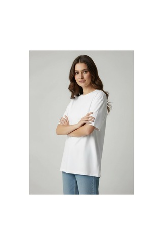 Lyvean Bisiklet Yaka Oversıze Kısa Kollu Tshirt Beyaz