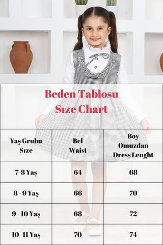 Kız Çocuk Kaz Ayağı Desenli Pileli Elbise Ve Likralı Body Siyah-beyaz