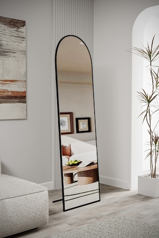 Evdemo Pamir Siyah Metal Çerçeveli Ayaklı Oval Boy Aynası 180x50 Cm Siyah