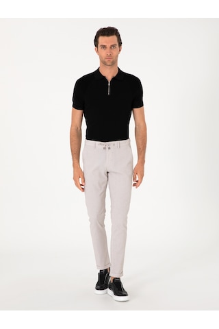 Cacharel Bej Slim Fit Gofreli Beli Bağcıklı Spor Pantolon