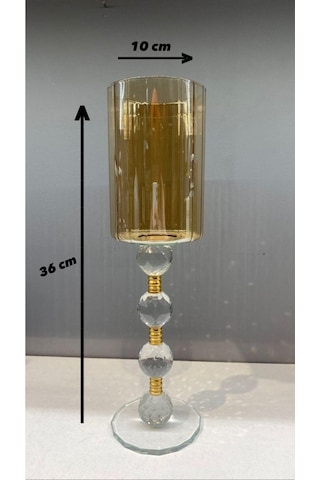 Dekoratif Kristal Cam Üçlü Boru Şamdan Gold