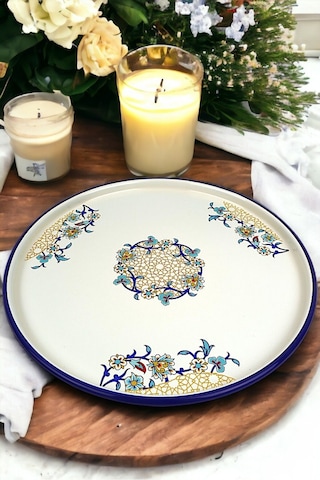 36 No Sunum Servis Tabağı Tepsisi Supla Pasta Tabağı Servis Tabağı Çeyiz Hediye 36cm Çok Renkli
