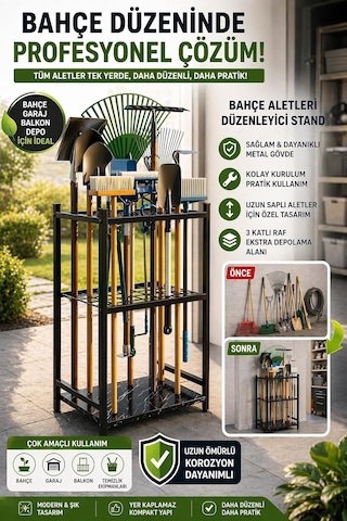 Bahçe Aletleri Düzenleyici Stand Kazma Kürek Organizer Raf Çok Amaçlı Metal Garaj Balkon Rafı Diğer