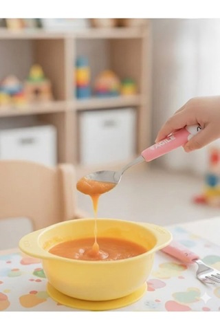 Ultra Lüks Paslanmaz Çoçuk Mama Kaşık Ve Çatal Seti Pembe