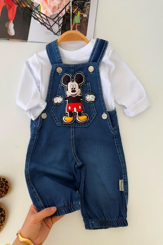 Minigimin Cicileri 3 Boyutlu Mcky Aplikeli Kot Salopetli Erkek Bebek 2 Li Takım - Lacivert
