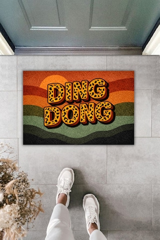 Rugmood Modern Dijital Baskı Paspas - Leopar Desenli Dıng Dong Tarçın & Orman Tonları- Kapı Önü Paspası