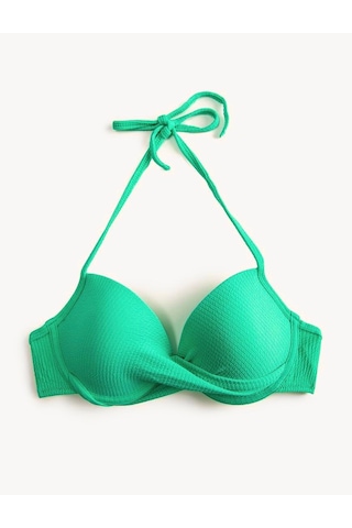 Deep Beach Push Up Boyundan Bağlamalı Balenli Dokulu Bikini Üstü Yeşil