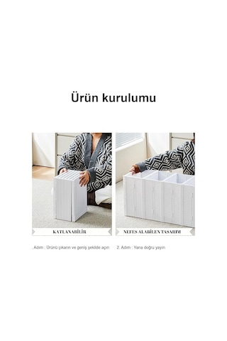 6 Katlı Kapaklı Katlanabilir Plastik Şeffaf Ayakkabı Dolabı, 105cm Yükseklik, Beyaz, Modüler Saklama Organizeri Çok Renkli