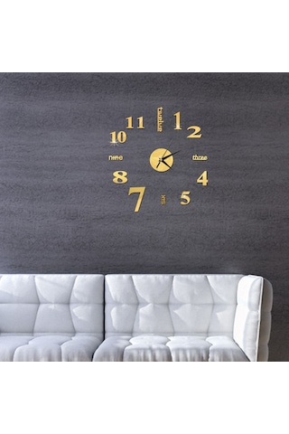 Aubyhe Altın Renkli Dıy Akrilik Yansımalı Sessiz Hareketli Duvar Saati - Oturma Odası Yatak Odası Dekorasyonu Pil Dahil Değil Altın