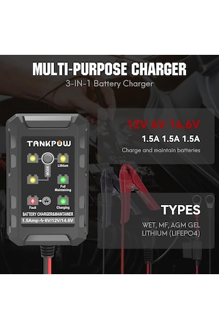 1.5-amp Akıllı Araç Akü Şarj Cihazı, 6v Ve 12v Otomotiv Akü Şarj Cihazı Pil Koruyucusu, Damlama Şarj Cihazı,