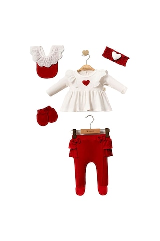 Miniğimin Cicileri Lottie Organik Kız Bebek 5 Li Set Takım - Kırmızı-beyaz Kırmızı - Beyaz