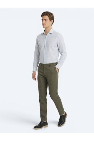 Kip Yeşil Düz Regular Fit Uzun Dokuma Casual Pamuk Karışımlı Gömlek