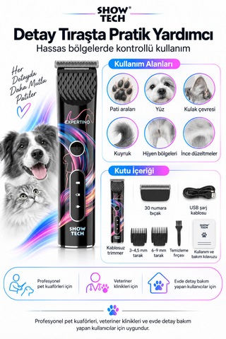 Showtech Expertino Şarjlı Kedi Köpek Pati Altı Ve Hijyen Tıraş Makinesi
