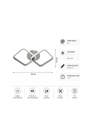 AvizeGO Tilya Led Plafonyer Avize Beyaz Işık Gri