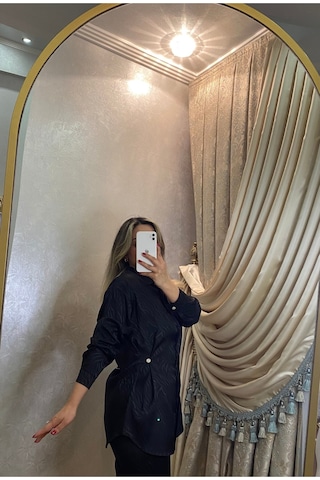 İlayla Siyah Desenli Saten Takım