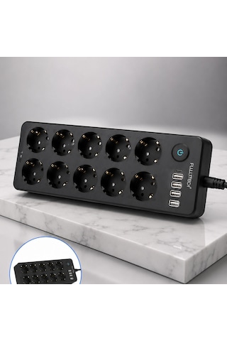 Usb Ve Type-c Çıkışlı 10'lu Akım Korumalı Çoklu Priz Güç Dağıtıcı Diğer