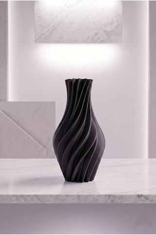 Suna Vazo Siyah 20 Cm - Modern Sarmal Burgu Dekoratif Salon Konsol Sehpa Çiçekliği