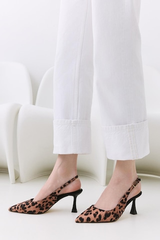 Kadın Taba Leopar Desenli Ayarlanabilir Tokalı Stiletto Taba