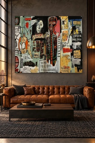 Fida Basquiat Notary Grafiti Kolajı Canvas Tablo Çok Renkli