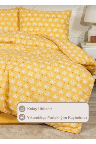 Koyu Turkuaz Batik Desenli Nevresim Takımı Çift Kişilik Koyu Sarı