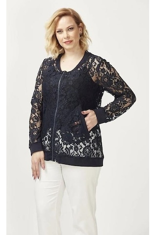 4030 Dantel Fermuarlı Büyük Beden Ceket Lacivert
