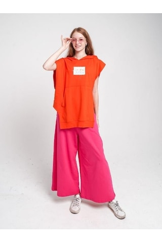 Kız Çocuk Find Your Wild Baskılı Kapüşonlu Tasarım Tshirt-12870 Turuncu