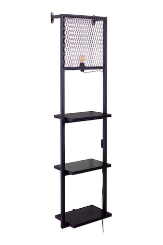 Kitaplıklı Aplik Duvar Rafı Ve Lambader Siyah Raflı Siyah