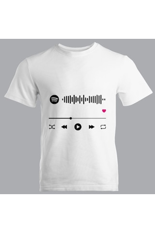 Müzik Çalar Tasarımlı Kişiselleştirilebilir Erkek Kadın Tişört - Spotify Kodlu Unisex Tshirt Beyaz