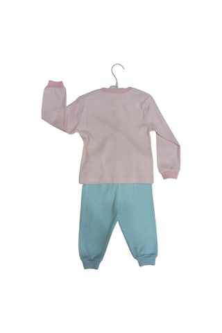 Bisiklet Yaka Uzun Kollu Baskılı Kız Bebek 2'li Takım Pembe