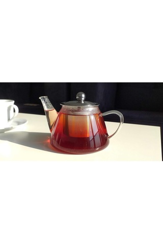 V Model Süzgeçli Cam Demlik -çayvebitki Çayı Tea Pot 500 Ml Çok Renkli