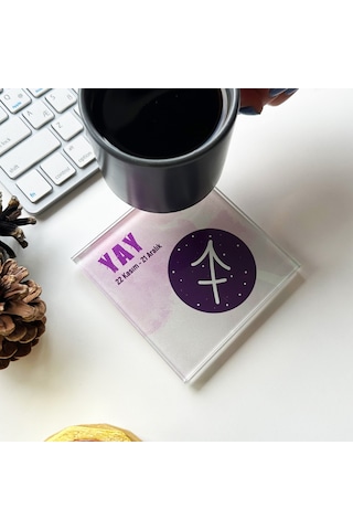 Decorita Cam Bardak Altlığı Burçlar - Yay Burcu 4'lü Takım Çok Renkli