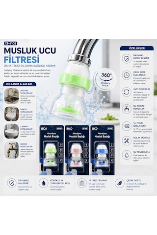 Lunaev 12 Adet Musluk Ucu Filtresi Akordiyon - Pervaneli 360 16 - 19 Mm Tüm Musluklara Uyum Kireçle Açık Ahşap