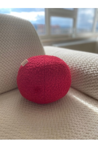 Teddy Dekoratif Peluş Top Yastık Kırmızı/beyaz/kahverengi Kırmızı