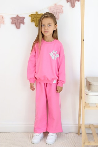Kız Çocuk Hello Fun Baskılı İspanyol Paça İki İplik Eşofman Takımı Koyu Pembe