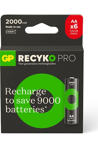 Gp Recyko Pro 2000mah Aa Kalem Nimh Şarjlı Pil 1.2 Volt 6'lı Kart