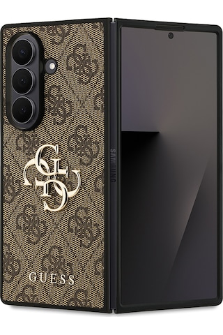 Galaxy Z Fold 7 Uyumlu Kılıf Guess Lisanslı Pu Deri Büyük Metal Logo Dizaynlı Kapak Kahverengi