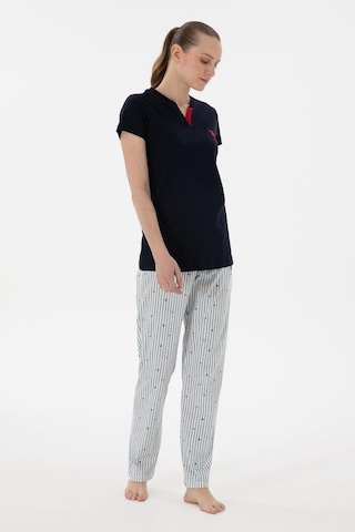 U.s. Polo Assn. Kadın V Yaka Yarım Kollu Patlı Çizgili Pijama Takım lacivert