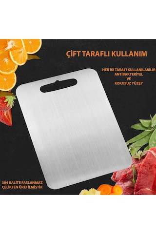 Paslanmaz Çelik Kesme Tahtası - 3 Lü Set Üst Kalite Antibakteriyel Kesme Tahtası Metalik