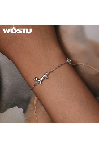 Wostu 925 Ayar Gümüş Sevimli Dachshund Köpek Charm Bilezik Kadınlar İçin Orijinal Ayarlanabilir Hayvan Pet Paw Bağlantı Aile Hediye Takı Gümüş