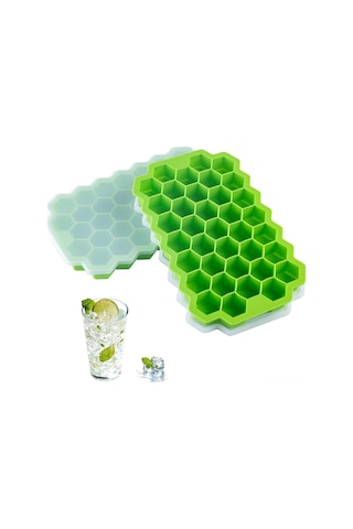 Suofeng Yeşil Silikon Izgara Şekilli Buz Kalıbı, Kapaklı Mutfak Aleti, Günlük Kullanım, Opp/pc Paketli Çok Renkli