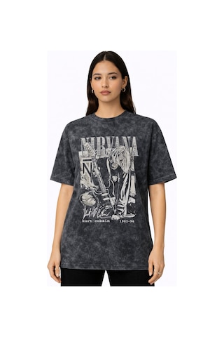 Nirvana Kurt Cobain Rock Metal Müzik Grubu Baskılı Unisex Oversiz Siyah