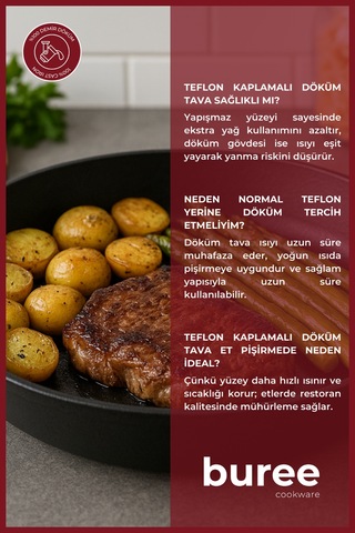 Buree Yuvarlak Teflon Kaplamalı Döküm Tava - Çap 26 Cm Siyah