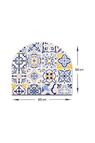 Decorita Cam Ocak Arkası Koruyucu | Oval Şekilli| Mavi Çini Desen