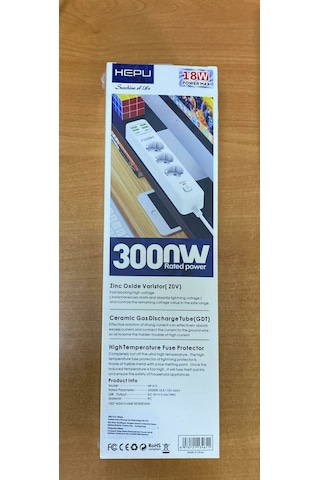 Hepu Hp-h11 3'lü 2mt 4usb-a 2type-c Hızlı Şarjlı Akım Korumalı Priz