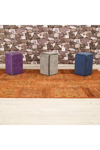 Patchwork El Dokuma Antik Anadolu Halı Orange Country Turuncu