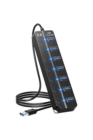 Ga56 Usb 3.0 7 Port 5 Gbps Çoklayıcı Switch Splitter Hub 1.2 Metre Kablo Açma Kapama Düğmeli